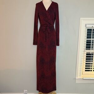 Diane Von Furstenberg Red and Black Printed Silk Floor-Length Maxi Dress